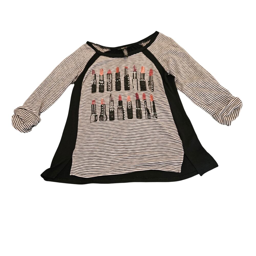 Style & Co. Lipstick Print Striped Top - Size Medium